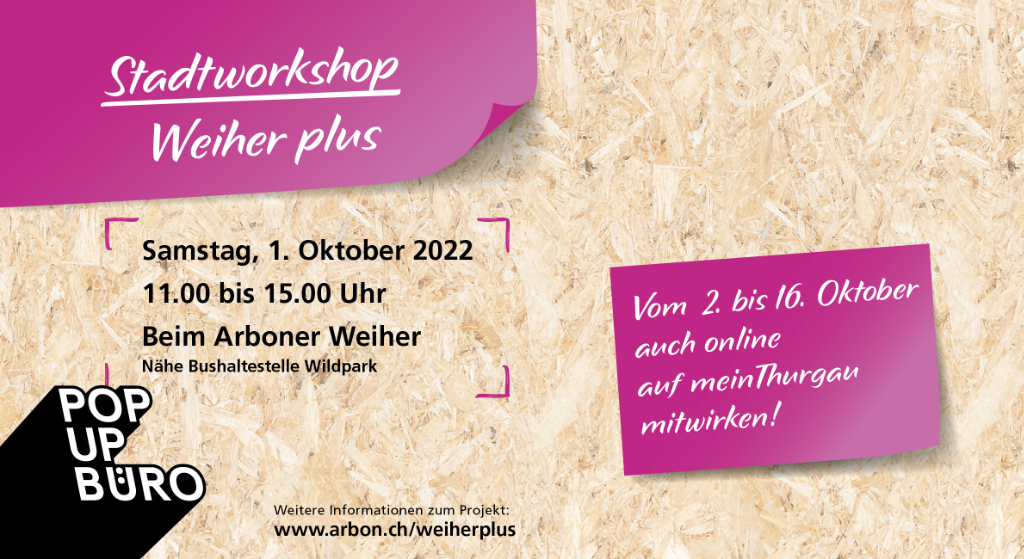 Banner Masterplanung Seeufer Banner Stadtworkshop Weiher plus, Pop-up-Büro